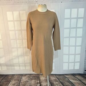 Club Monaco Long Sleeve Ribbed Knit Brown Camel Sweater Dress Size S